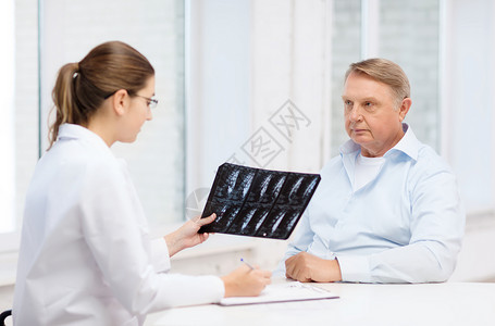 医疗保健,医学老人女医生与老人看X光图片