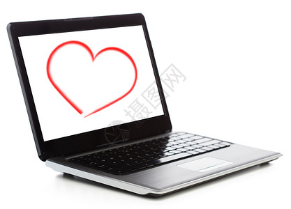 技术广告笔记本电脑与心脏白色屏幕上图片