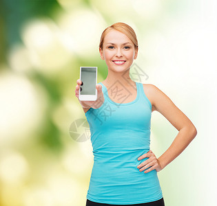 运动,锻炼,技术,互联网医疗保健运动女与空白智能手机屏幕图片