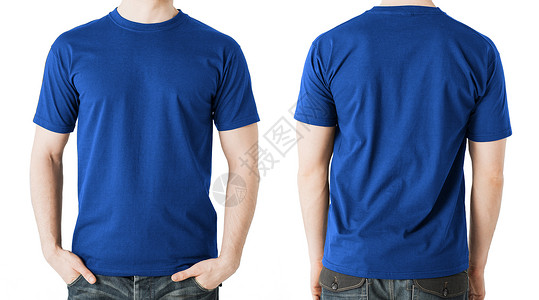 H5背模板服装人空白蓝色t恤,正背视图背景
