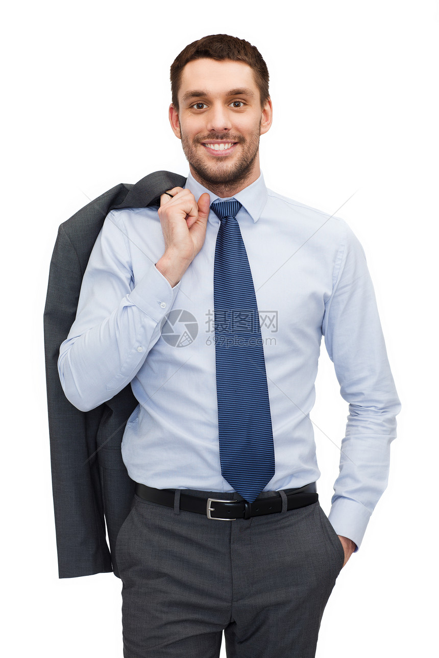 商业办公室英俊的布尼斯曼与夹克肩上图片