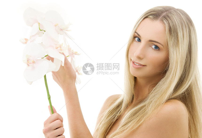 白兰花幸福女人的肖像图片