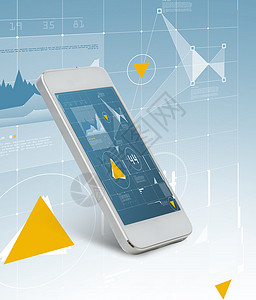 技术财务白色手机与增长图表屏幕上图片