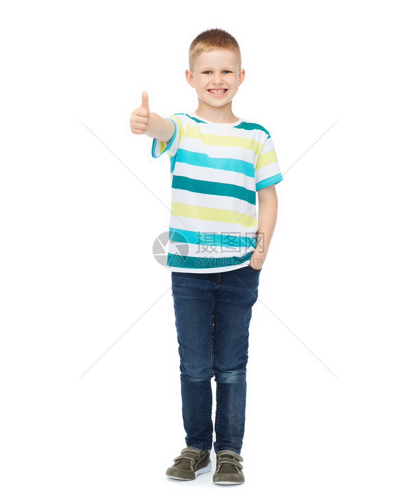幸福,童,手势人的微笑的小男孩穿着休闲服,竖大拇指图片