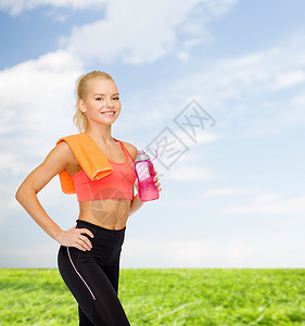 运动,锻炼保健运动的女人,橙色毛巾水瓶图片