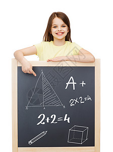 人,童教育理念微笑的小女孩指着黑板图片