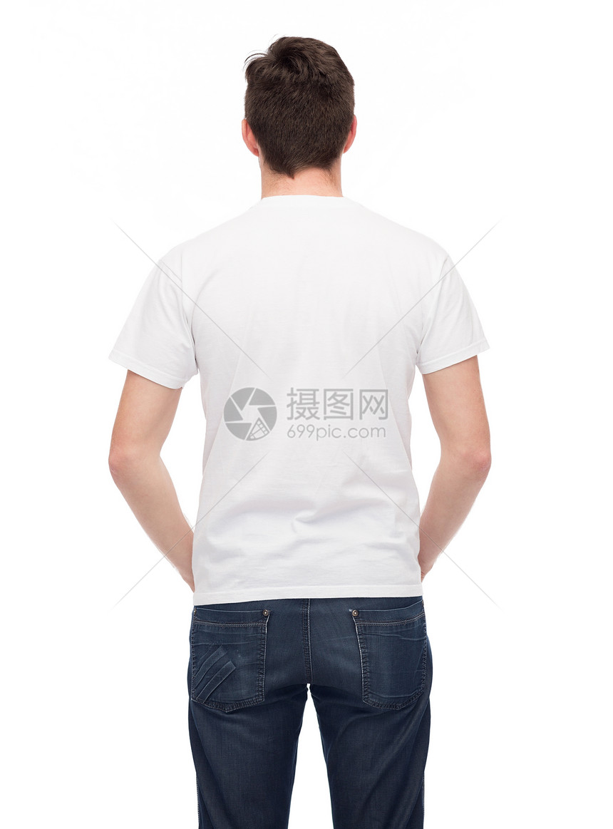 T恤的人们的轻人穿着空白的白色T恤后图片
