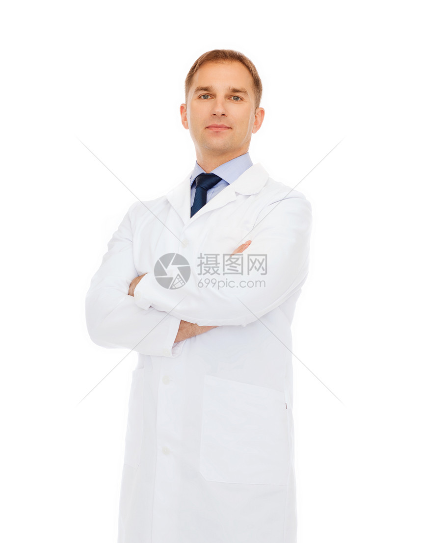 医疗保健,职业医学男医生穿着白色外套白色背景图片