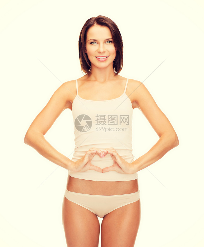 健康,怀孕美容美丽的女人棉质内衣心脏形状图片