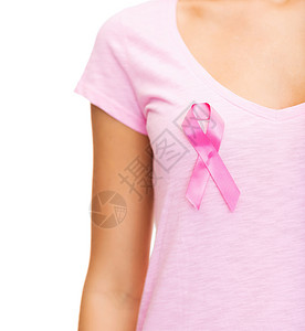 保健医学女空白T恤与粉红色乳腺癌意识丝带高清图片