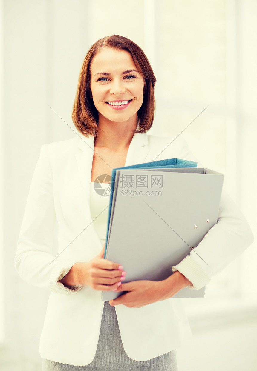 办公室商业微笑的吸引力的女商人文件夹办公室图片