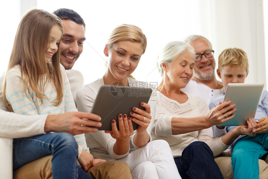 家庭,代,技术人的微笑家庭与平板电脑家里图片