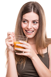 金发女孩喝橙汁超过白色图片