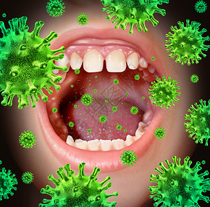 传染病感冒流感症状时咳嗽时,用张开的人类嘴传播危险的传染细菌细菌传播病感染流行病高清图片素材