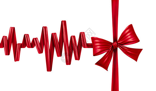 医疗生命礼物,如献血器官捐献计划,保健奖励符号,红色丝带蝴蝶结的形式,心电图生命线个白色背景背景图片