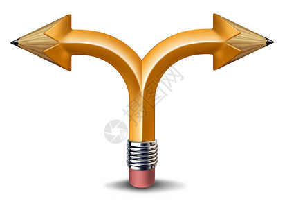 创造的混乱选择个艺术方向个铅笔与两个箭头形状的末端指向相反的方向,个商业创意的战略困境白色的背景背景图片