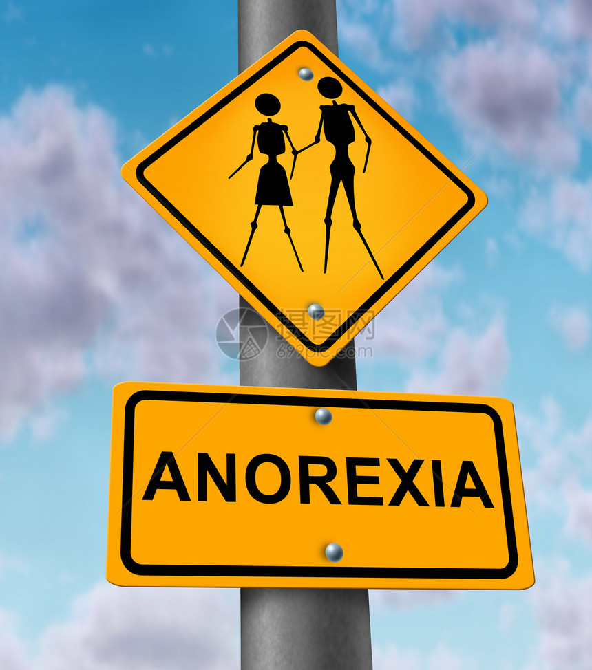 厌食症饮食紊乱的医学与心理惧变胖体重增加个交通标志,象征着非常瘦体重足的人走路图片