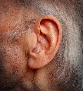 老听力损失与老耳朵接近的老人白发种保健医学,失能力人类的听觉由于龄疾病背景图片