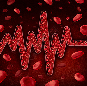 血氧监测血细胞种静脉动脉,形状为心电图EKG,脉搏轨迹图,监测生命线,红色血浆流动人体循环诊断的保健医学标志背景
