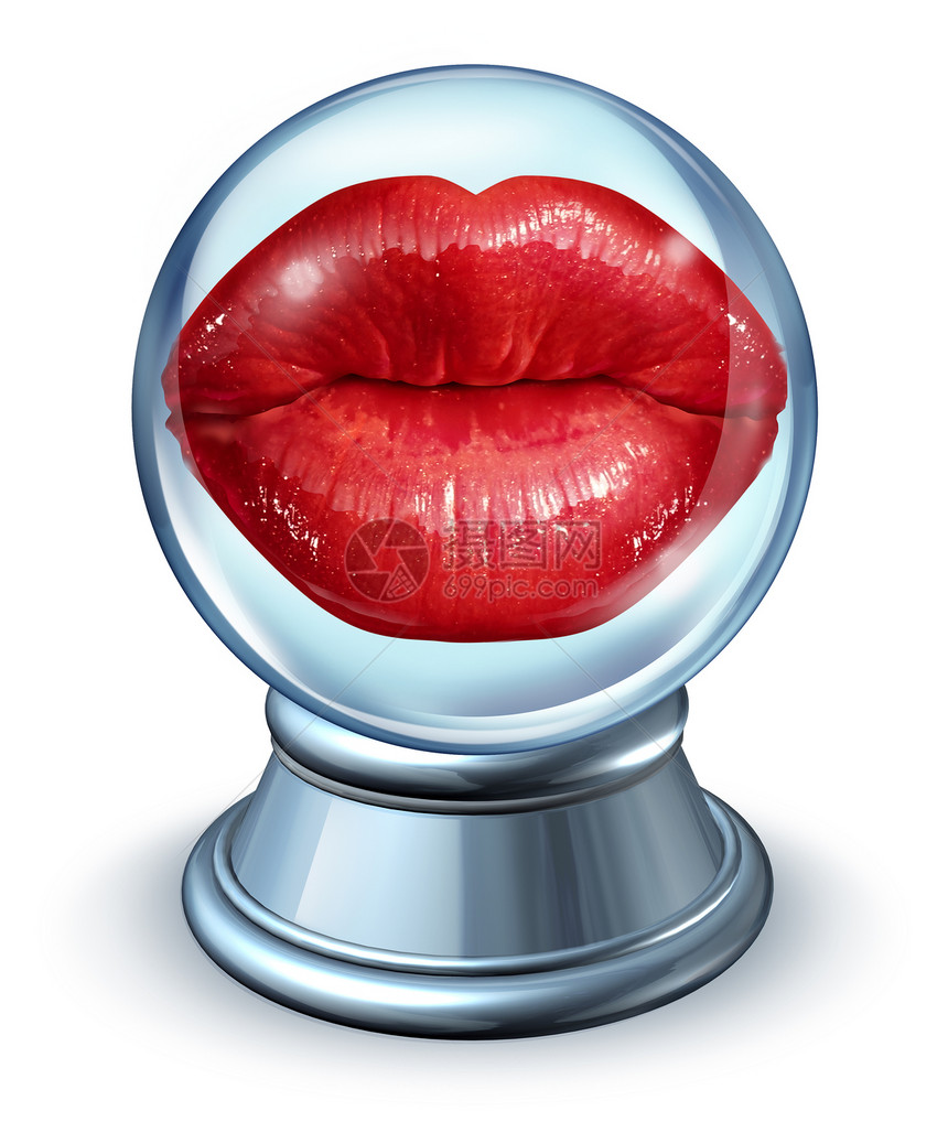 爱情占星术的,红色的女人嘴唇个水晶球,约会占星术的象征,并预测浪漫的未来关系,用星座,以预测伴侣的兼容图片
