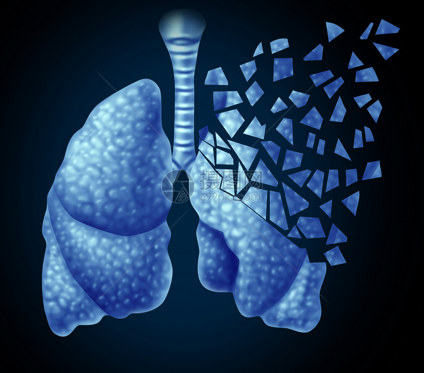 肺部疾病失人类肺部保健的由癌症疾病引的呼吸功能下降,因为器官黑色背景下慢慢地分解成小块图片