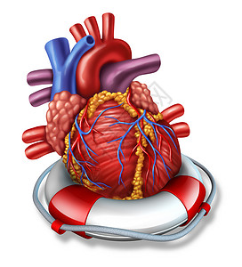 心脏抢救医疗保健,人类心血管器官救生器救生带,紧急冠状动脉手术治疗的象征,中风心脏病发作前的白色背景背景图片