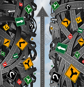 路径方向成功的焦点明确的战略解决方案,业务领导,个直接道路,选择正确的战略计划,混淆交通标志,切断迷宫般的公路背景