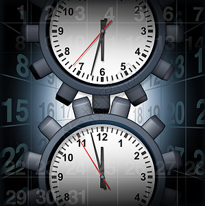 ppt时间顺序工作计划业务计划的,时钟形状为齿轮齿轮日历图标,压力隐喻的时间管理繁忙的工作家庭生活背景