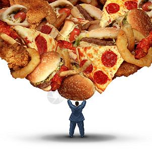 节食挑战健康理念,肥胖者举健康的脂肪快餐,营养良心脏病风险的健康风险象征图片