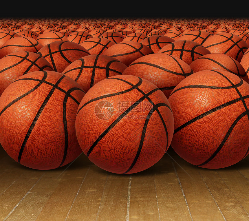 硬木球场地板上的篮球队运动健身的无限背景,象征着个队休闲活动,玩皮球运球传球比赛锦标赛中图片