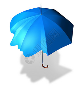 打开雨伞心理保护反社会人格障碍种伞,塑造为个人的头部,个隐喻医学象征,过着孤独的庇护生活背景
