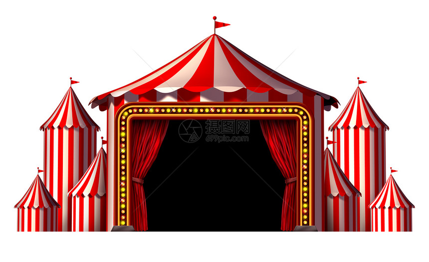 马戏舞台帐篷元素大型顶级嘉华帐篷,红色窗帘开口入口个趣的娱乐活动图标,白色背景派节日隔离白色背景上图片