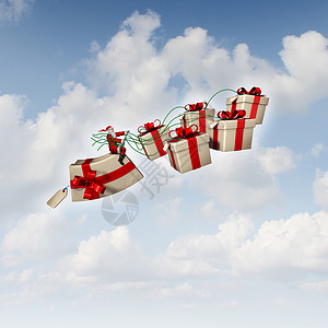 诞礼物雪橇诞老人雪橇的,如桑塔克鲁斯骑着三维礼物,节日丝带传统的象征冬季礼物赠送季节节日图标,为好男孩女背景图片