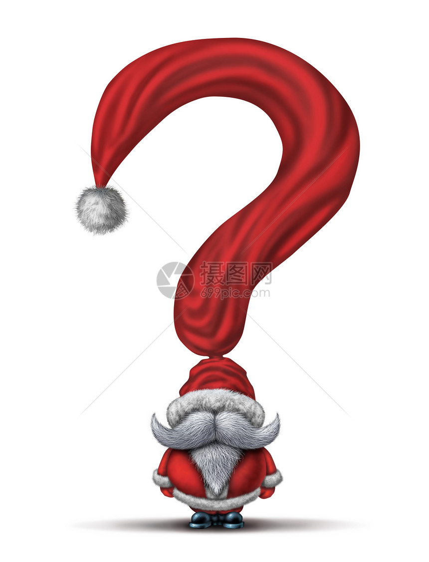 诞问题节日礼物购买指南符号诞老人条款字符,红色冬帽形状问号,季节压力指导的图片