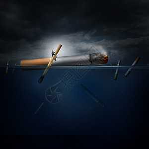 吸烟危害的,个人危险的旅程海洋划船个巨大的香烟与匹配个健康危机的想法个医学标志的挑战,以平息尼古丁成瘾图片