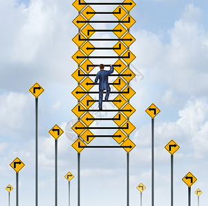 成功阶梯的职业攀登的象征,个商人交通标志上攀登箭线图片
