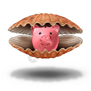 储蓄财富金融财富财富个开放的海壳,储蓄罐宝贵的珍珠图标,象征着避税宝贵的投资理念背景图片