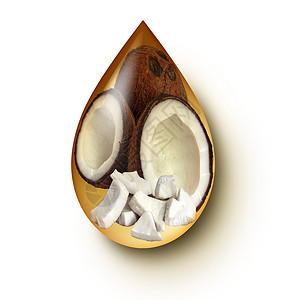 椰子油液滴白色背景上,健康的象征图标,健康食品健康饮食的天然成分,药用营养医学品质背景图片