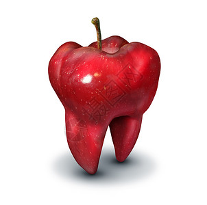 苹果icon苹果牙齿健康种红色水果,形状为磨牙,象征着人类牙齿健康口腔卫生,白色背景上的牙科图标背景