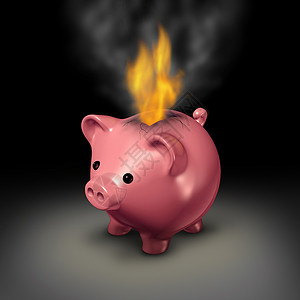 银行破产烧钱粗心的消费金融,个储蓄罐,火焰烟雾出来,因为货币着火,个商业家庭预算债务危机的隐喻背景