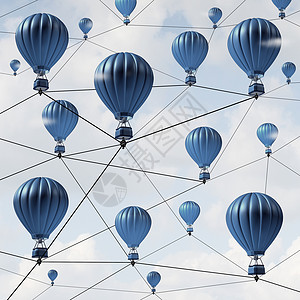 网络连接成功社区社交媒体链接蓝色热气球连接的线链符号的通信技术图片