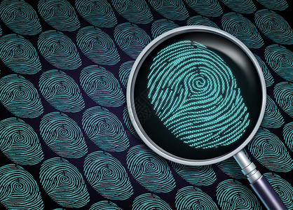 反间谍身份搜索选择合适的员工招聘人力资源符号,用放大镜特写指纹指纹安全信息技术的隐喻背景