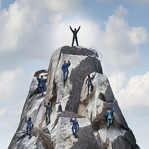 攀登顶级职业商业,群商人攀登座岩石山,个个人领导人达顶峰高峰,个成功的比喻图片