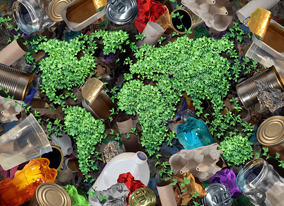 能进行生物降解的回收全球垃圾的环境垃圾回收废物管理图标与旧的纸璃,金属塑料家居产品,以重复用,帮助自然保护,以节省能源金钱背景