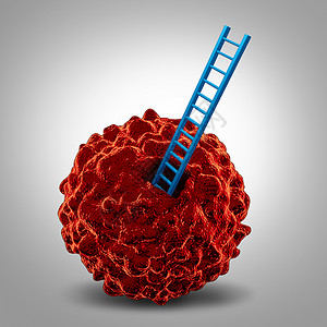 癌症研究的象征个癌变的恶细胞,个阶梯进入,个隐喻,个密切的显微镜检查寻找个治愈图标背景图片
