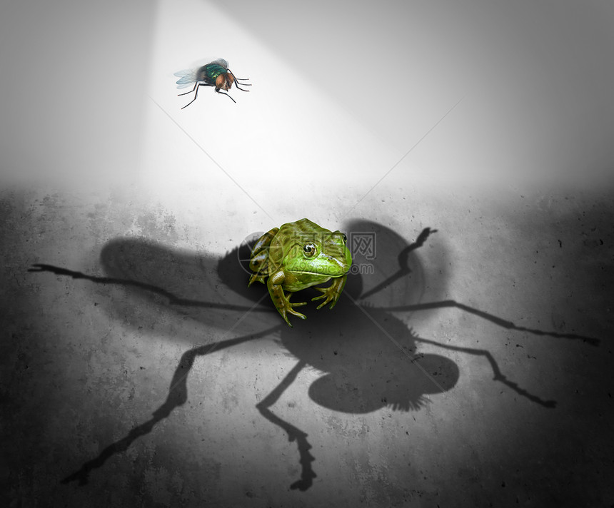 感知现实个巨大的投下阴影的小虫子落个可怕的青蛙,心理隐喻的错误印象妄想误解的象征图片