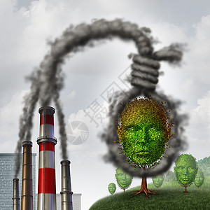 环境自工业肮脏污染,形状像绳子,绞索,窒息棵树,形状像人头,比喻空气排放的危险环境气候的影响背景