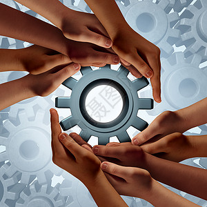齿轮人全球工程多样化的社区商业成功象征着群手着个齿轮齿轮,全球化合作队合作战略的隐喻背景