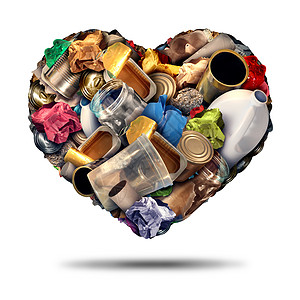 回收心脏回收符号回收废旧金属塑料纸张的,个白色背景上的插图,爱保护的图标图片