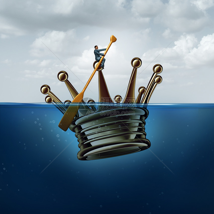 领导管理战略的,首席执行官划船个巨大的3D插图国王皇冠水个商业金融隐喻导航提供指导危机图片